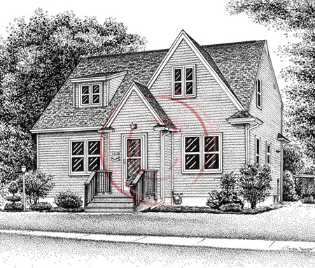 pen and ink drawing of home