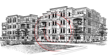 Pen ink illustration of commercial building